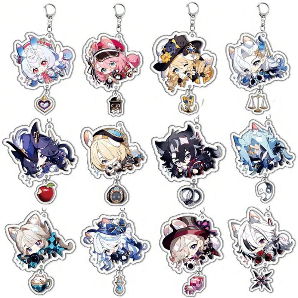 Game Keychain Wriothesley Navia Clorinde Lyney Sigewinne Freminet Figure Anime Cosplay Ring GiftsAccessories