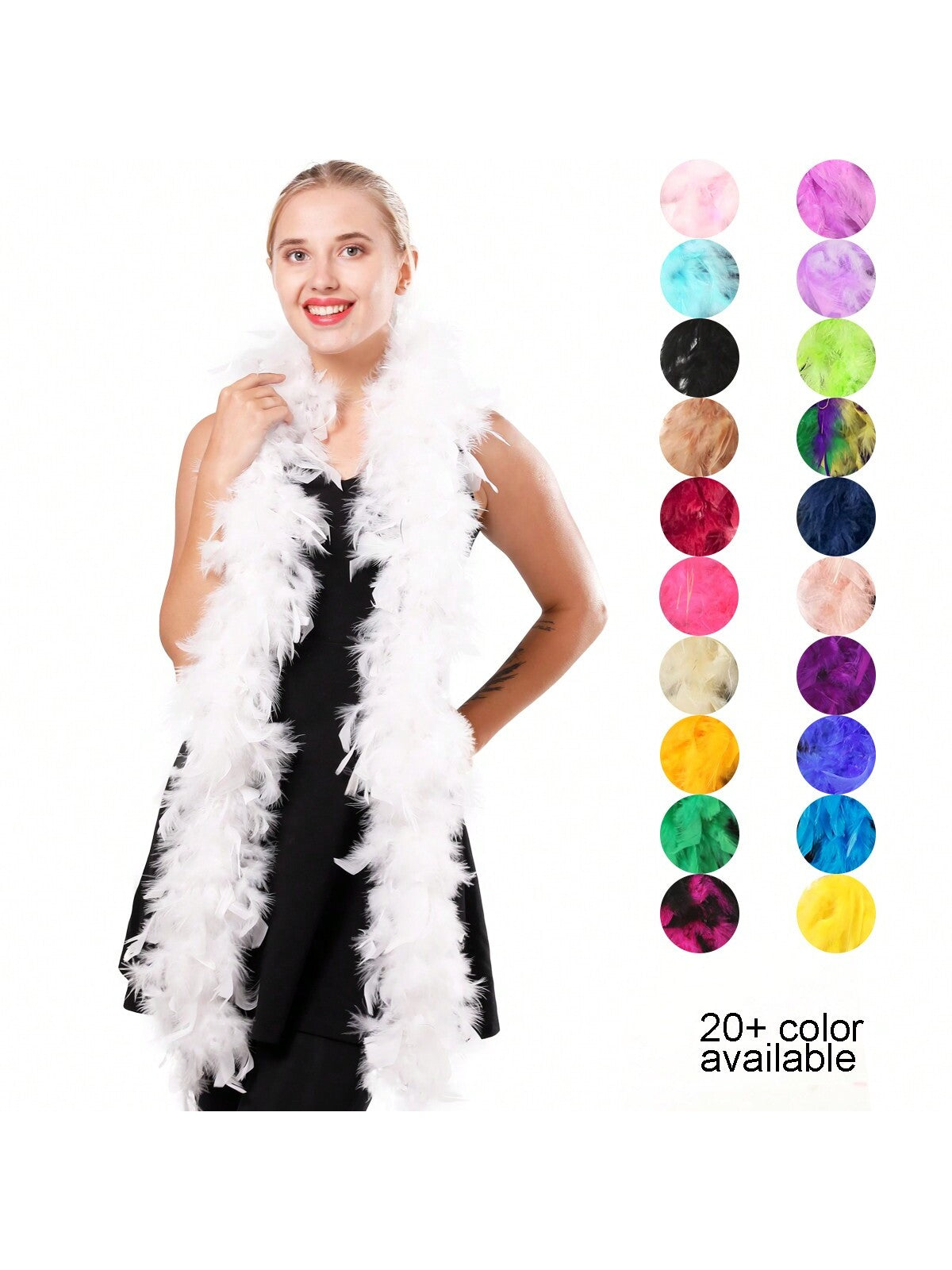 1pc 2 Yard 1.82 Meter Feather Chandelle Boa Colorful Pattern Natural Turkey Fluffy Feather Boa Vibrant Tea Party Carnival Birthday Party Wedding Decoration Photo Booth Costume Prop Dancing Dress Up DI