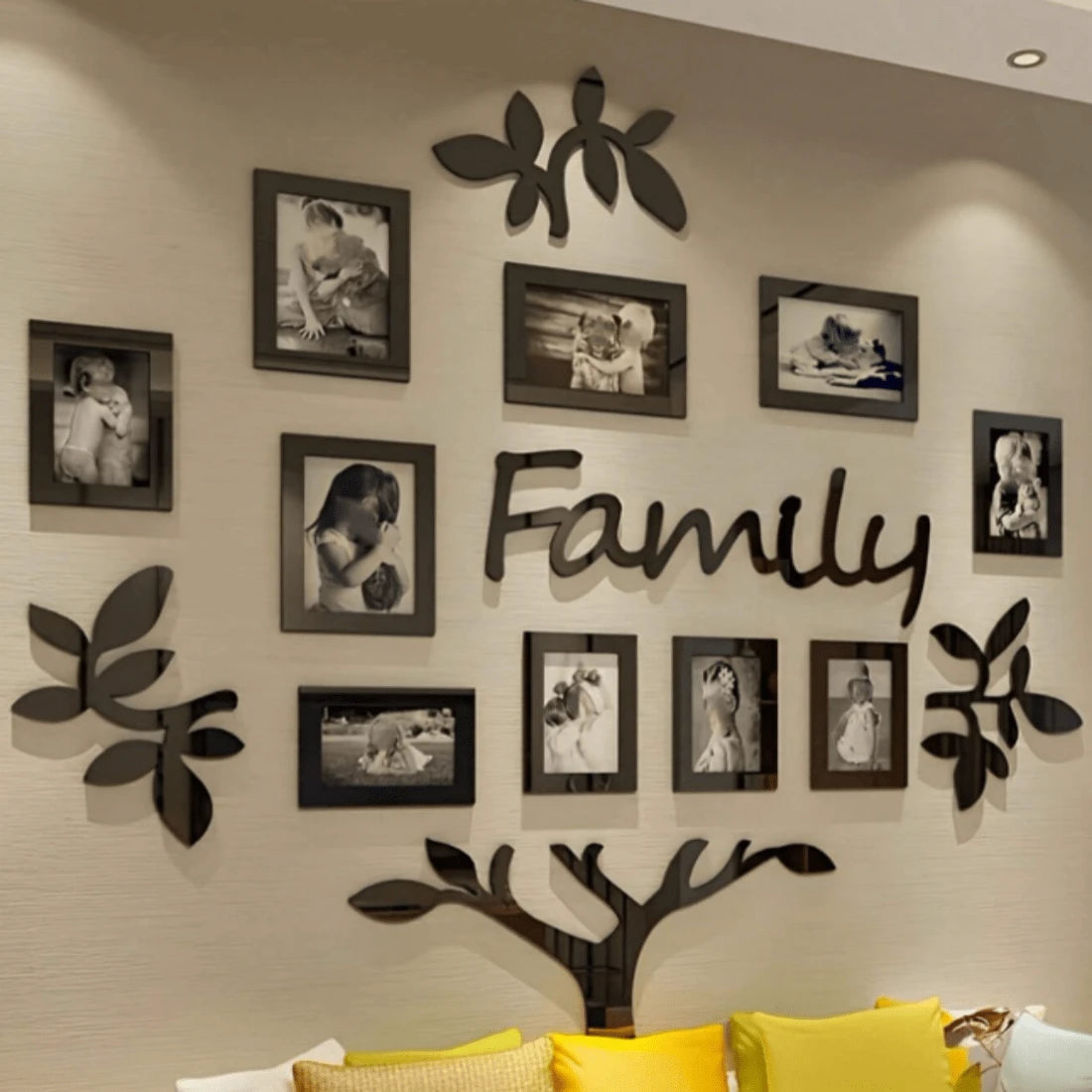 Family Tree Wall Decor, Acrylic 3D DIY Mirror Stickers, Picture Frame Collage Home Decorations, For Living Room Bedroom Dinning Office New House Gifts Set Large 47x47 Inch