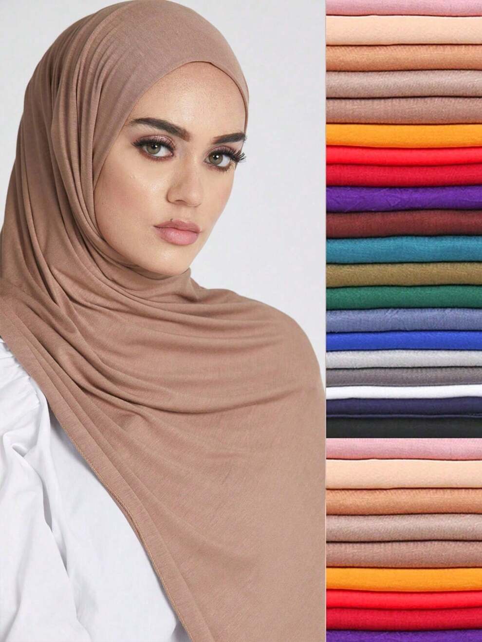 1pc Ladies' Jersey Headscarf Solid Plain Knitted Scarf, Jersey Hijab Headscarf Muslim Prayer Shawl, All Seasons