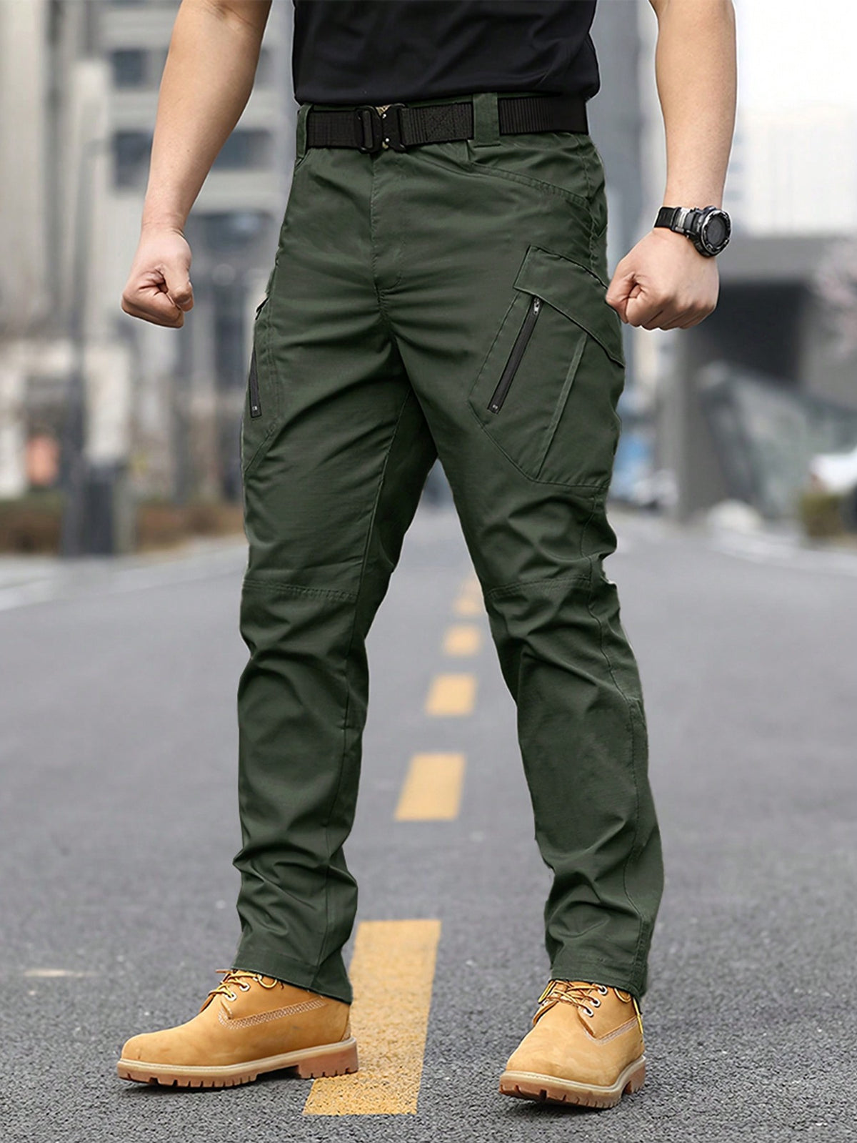 Manfinity Homme Men's Zipper Workwear Pocket Straight Wide-Legged Casual Streetwear Pants