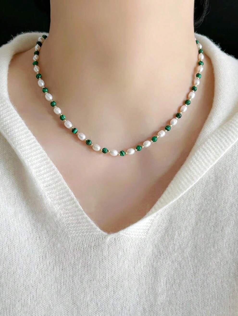 1pc Luxurious 925 Sterling Silver Necklace With Natural Pearls And Turquoise Beads, Collarbone Chain, Randomly Sized Freshwater Cultured Pearls With Slight Natural Flaws, Handmade Beaded Original Desi