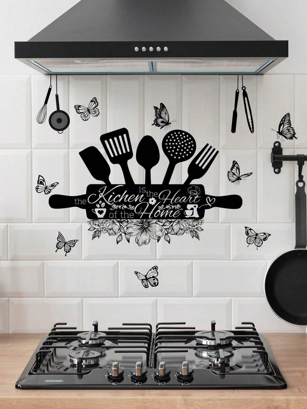 1pc New Creative Kitchen Utensils Sticker, Removable Wall Sticker For Restaurant, Kitchen And Home Decoration