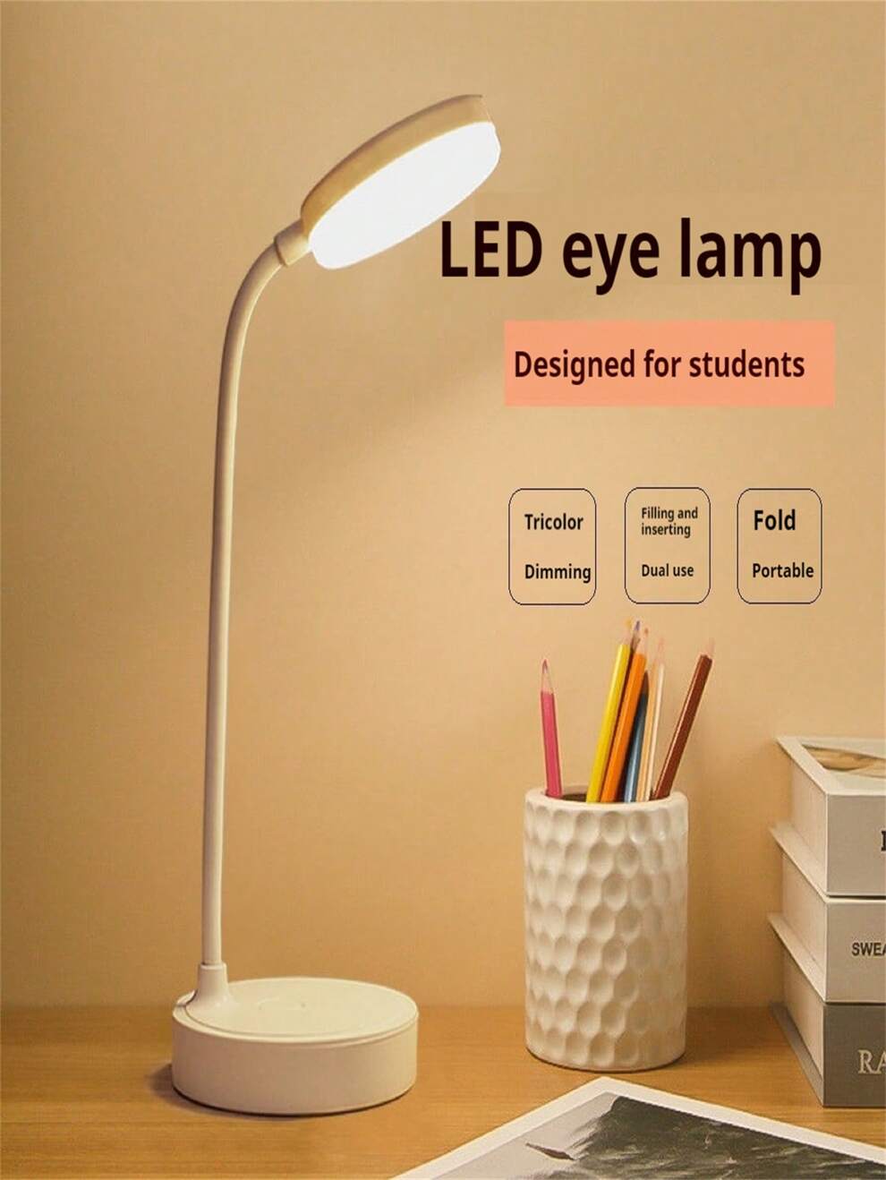 1pc Led Desk Lamp With 3 Dimming Levels, Button Control, Suitable For Bedroom, Study, Living Room, With Usb Charging Port