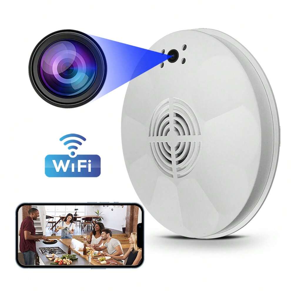 1pc 2MP Lens HD Wireless WiFi Security Camera, Smoke Detector Appearance, Night Vision, Motion Detection, APP Control, Remote Viewing, Local SD Card Storage Video Recording, Sound Listening And Record