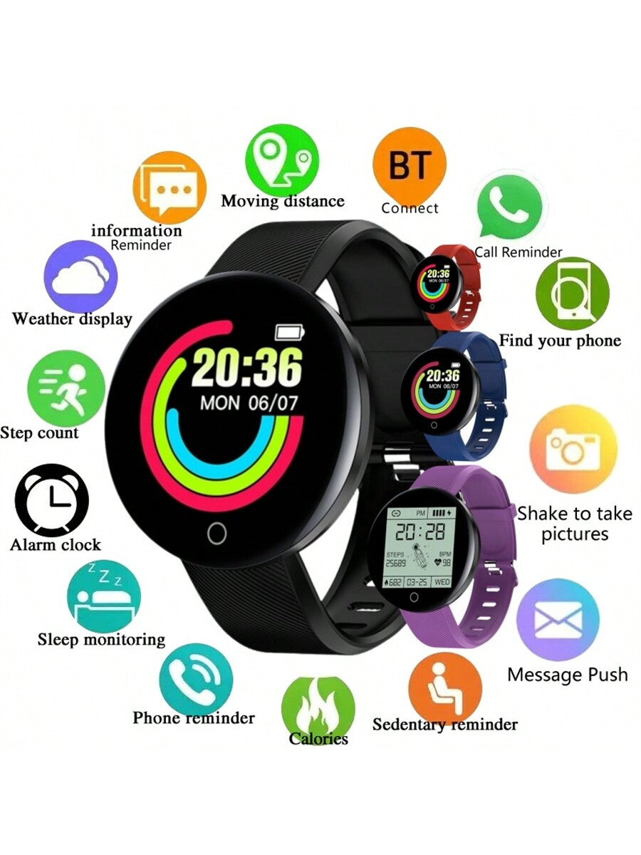 Smartwatch Fitness Sport Bracelet Smart Watch Electronic Information Reminder Music Control Circular Digital Men D18 Heart Rate Sleep Monitor Kids Watch Smartwatch Women Fitness Smartband Round Step D