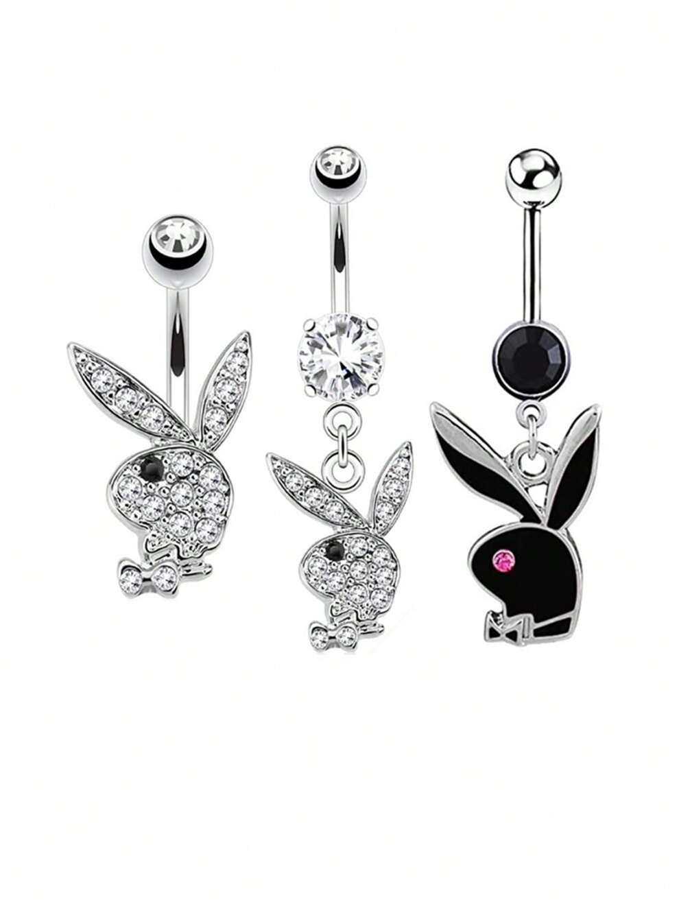 1pc Creative Stainless Steel Bunny Shaped Belly Button Ring With Drip Oil Pendant