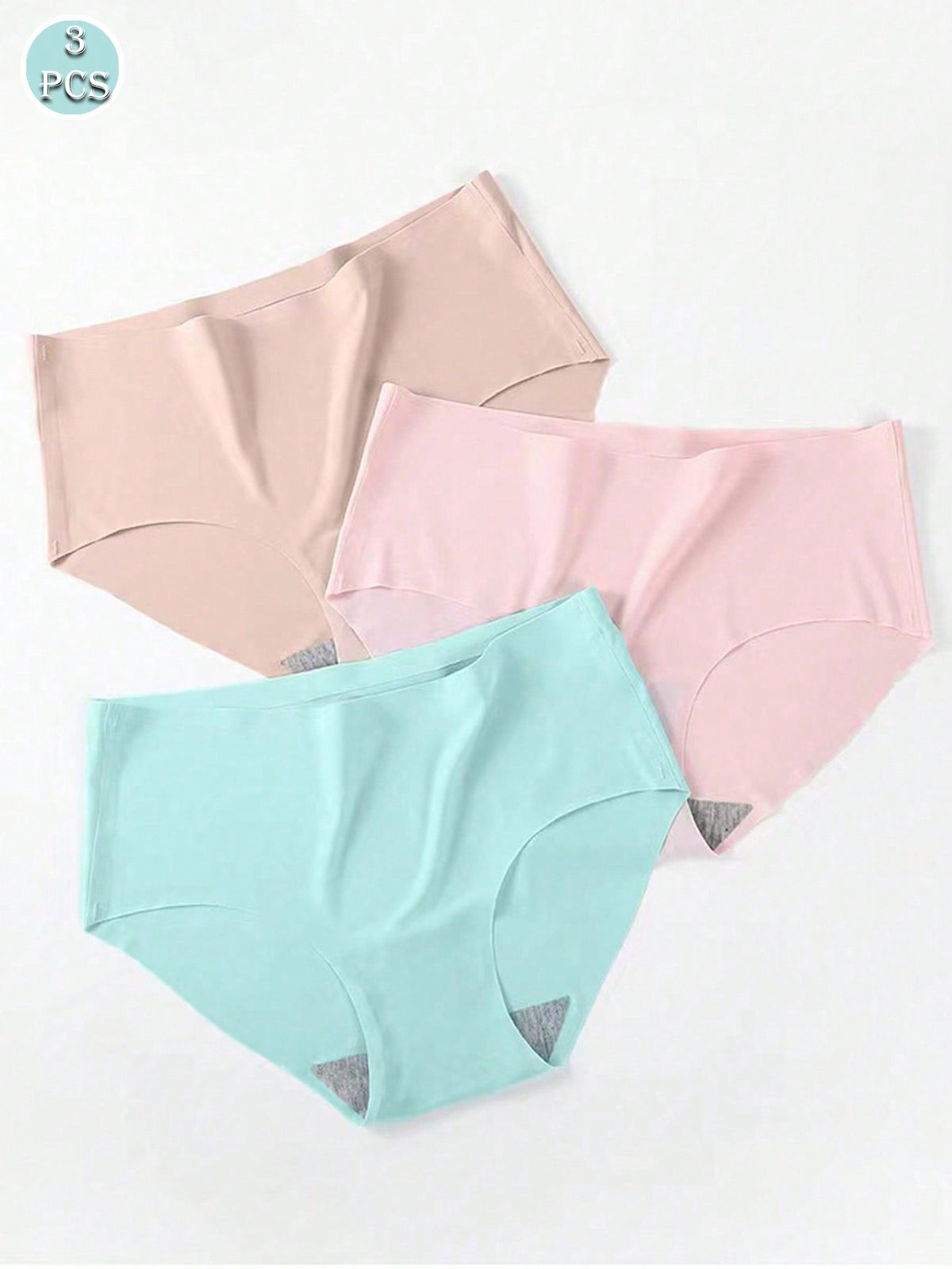 3pcs Women's Ice Silk Breathable Seamless Triangle Panties, Solid Color High-Waist Sexy Underwear