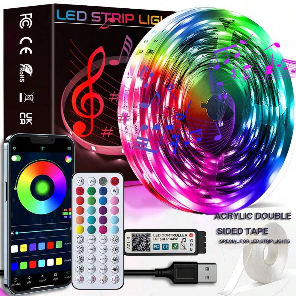 LED Strip Light For Bedroom With Music Sync Color Change And APP Control, Scheduled Light Switching,Comes With Double Sided Tape Installation Package,Suitable For Home Decoration