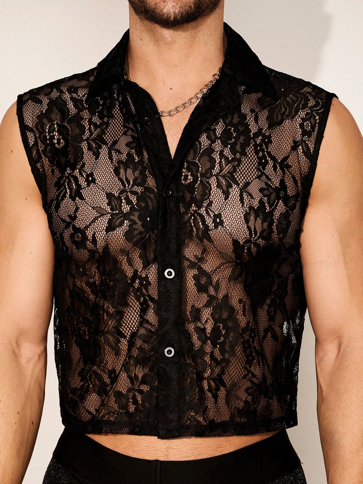 FeverCity Men's Lace Sleeveless Short Shirt