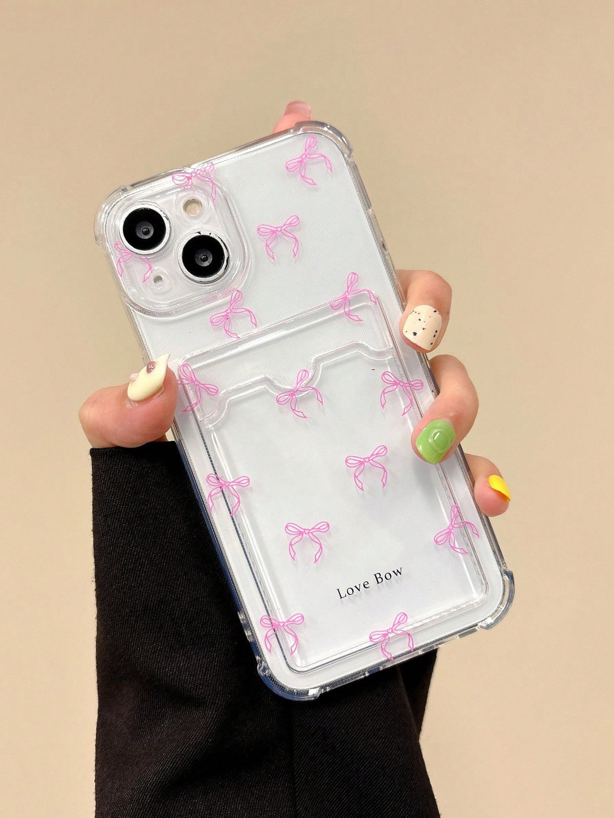 1pc Card Holder Shockproof Tpu Bows Pattern Pattern Phone Case With Four Corner Protection Compatible With Compatible With IPhone 11/12/13/14/15/15pro/15 Plus/15 Promax/7plus/8plus/X/Xs Max/Xr/11pro/1