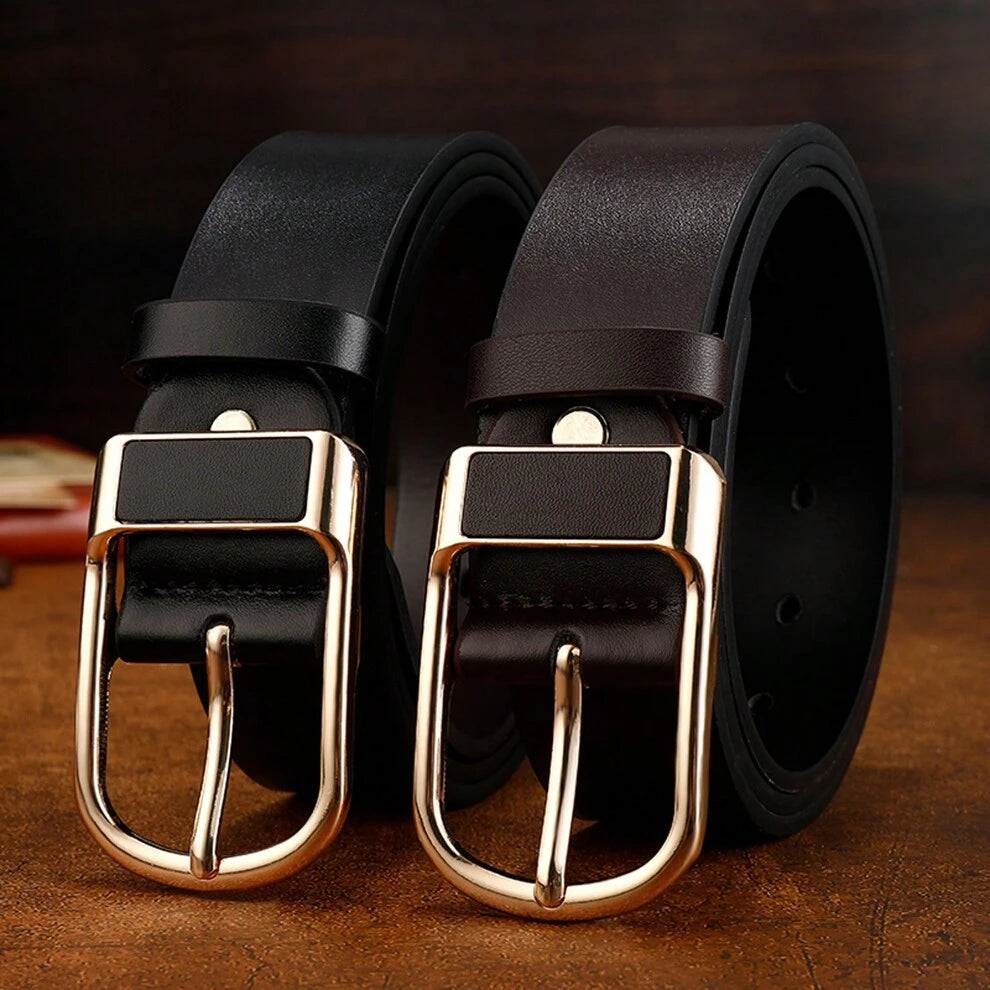 1pc High-Quality Unisex Leather Belt With Luxury Alloy Pin Buckle, Retro Style Cowboy Belt