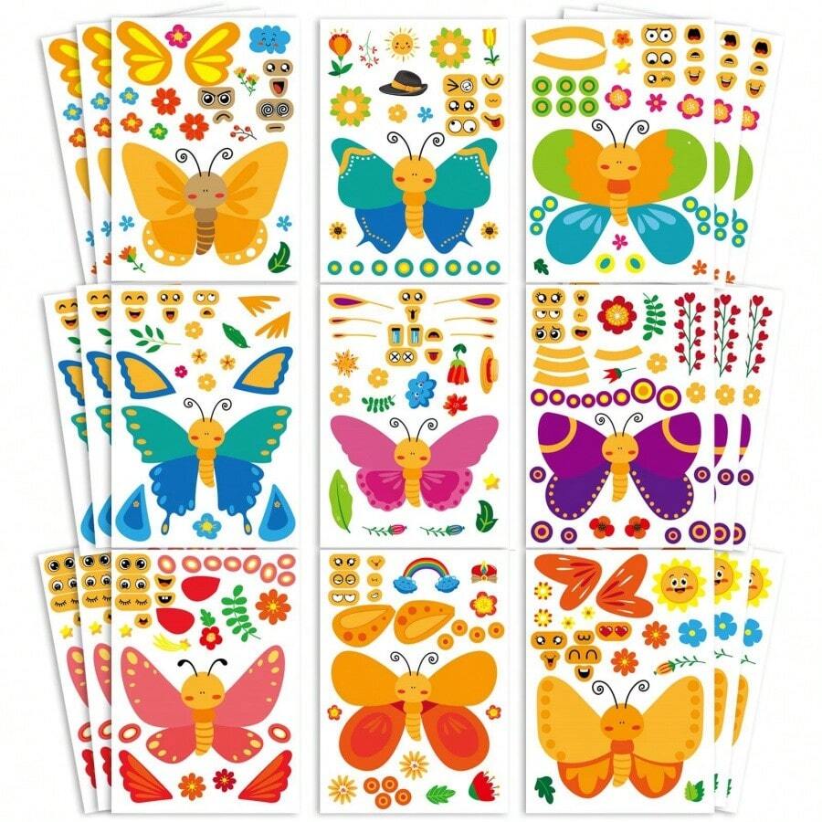 12/18/24 Sheets Make A Face Stickers For Kids, 6 Different Butterfly Designs Stickers For Kids Birthday Party Favor Supplies Craft