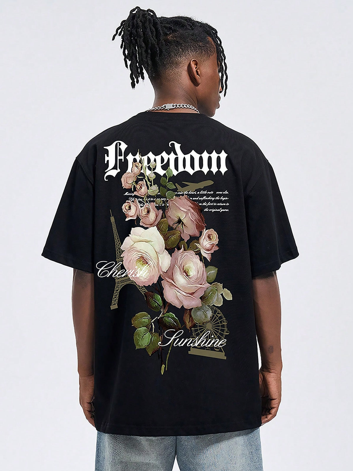 Men Floral & Slogan Graphic Oversized Tee For Summer