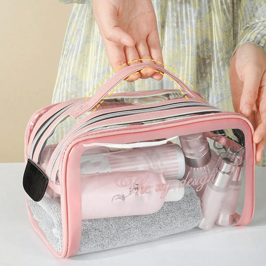 Portable Large-Capacity Double-Zipper Toiletries Storage Bag Transparent PVC Travel Travel Makeup Bag Wash Bag Toiletry Bags Summer Travel Essentials For Beach Vacation Holiday School Supplies Dorm Es