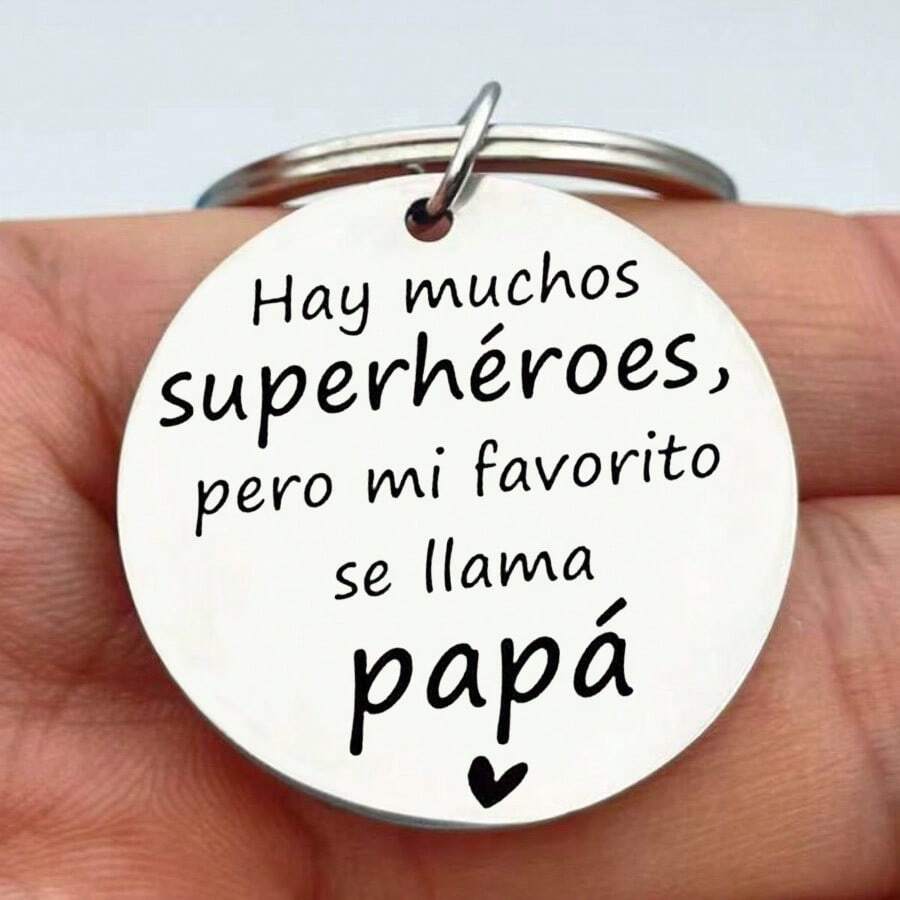 1pc Men Round Silvery Spanish Stainless Steel Keychain For Dad From Son And Daughter Best Father's Day Gift