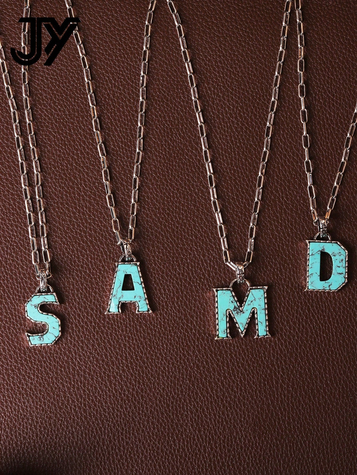 1pc Vintage Letter & Turquoise Pendant Necklace For Couples