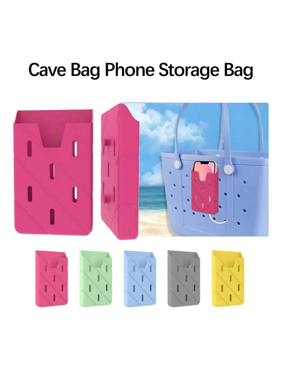 Silicone Beach Mesh Bag Mobile Storage Stand Bag With Small Compartments, For Holding Cell Phone, Power Bank, Comb And Other Personal Items