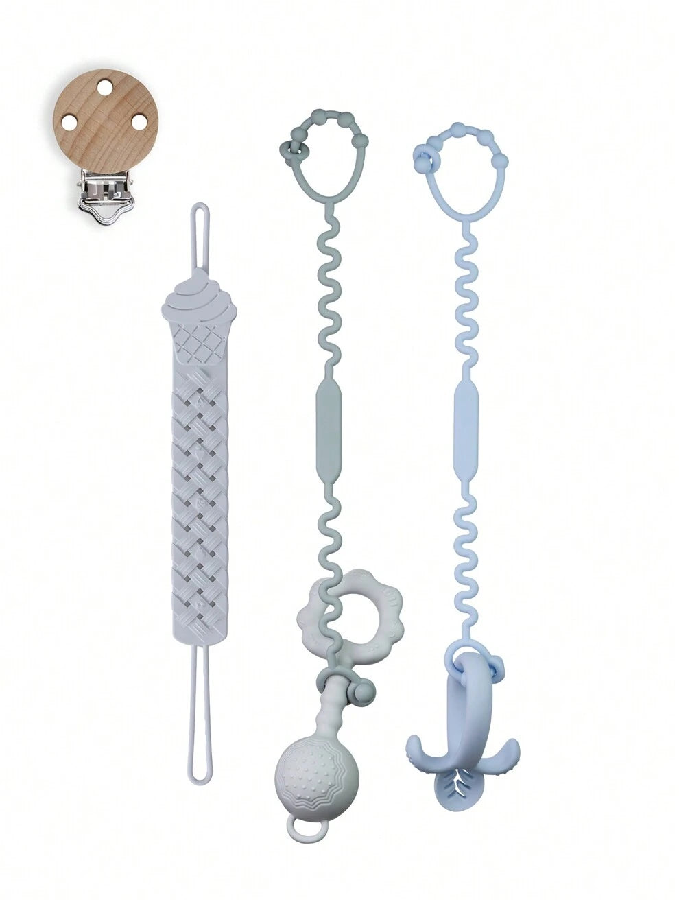 3pcs/Set, Including 2 Silicone Toy Traction Ropes, 1 Pacifier Chain, And A Silicone Toy Pacifier Clip Designed With A Watch Strap Inspiration. Made Of Durable And Flexible Silicone Material, These Toy