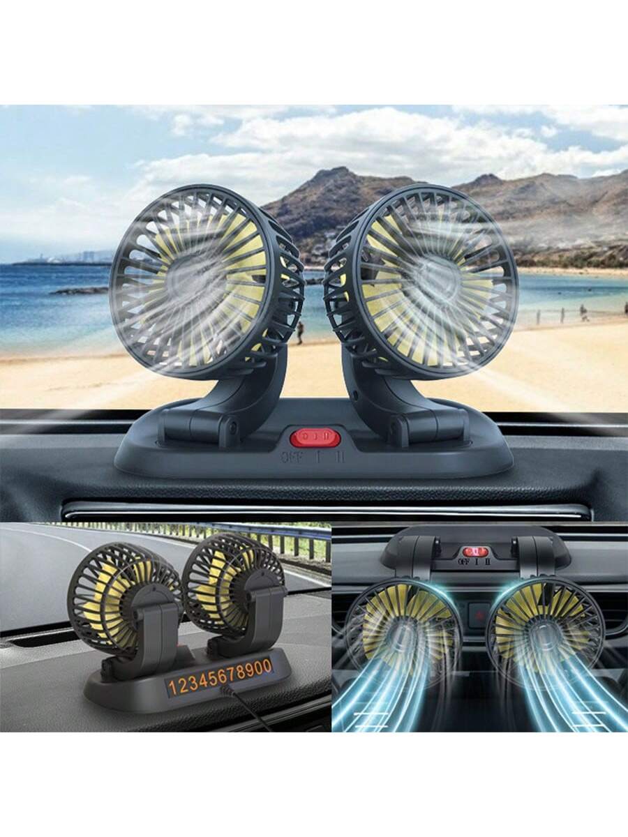 Car Fan, 360 Degree Rotatable Vehicle Electric Fan With Adjustable Wind Speed, Mini Portable Fan With Holder, Including Parking Plate Holder