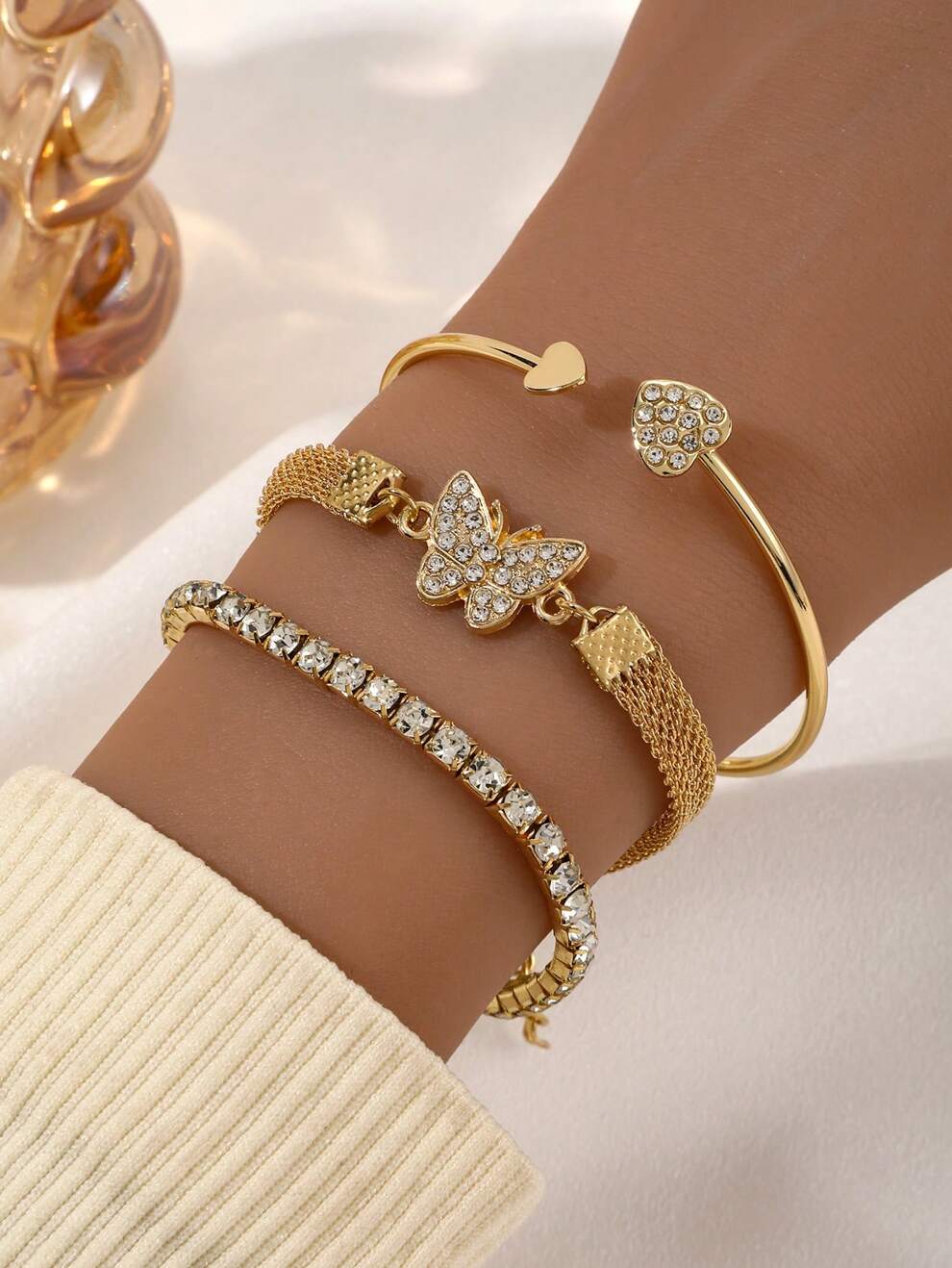 3pcs Rhinestone Heart & Infinity Decor Bracelets