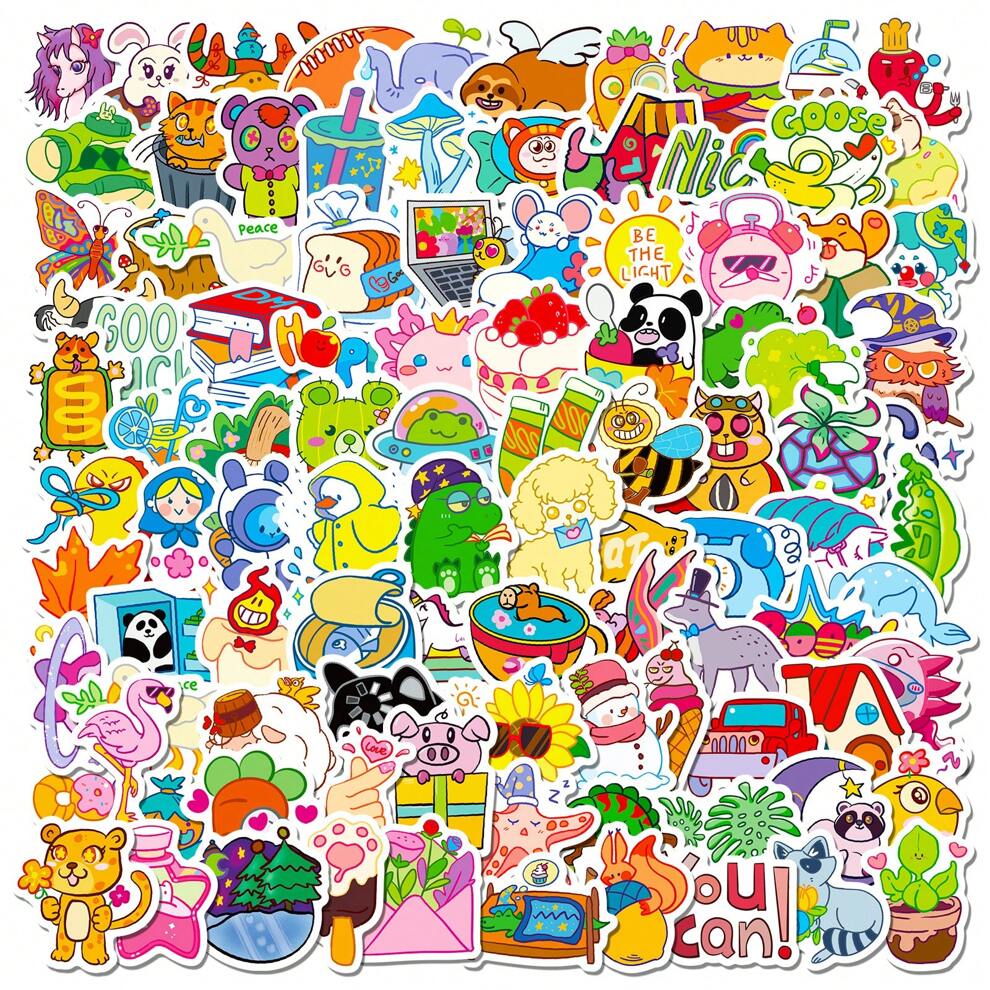 100pcs/Pack Little Fresh Rabbit Elephant Octopus Potted Plant Waterproof DIY Creative Stickers Toys,Laptop PC Computer Mobile Smartphones Phone Case Guitar Desktop Cup Travel Motorcycles Car Accessori