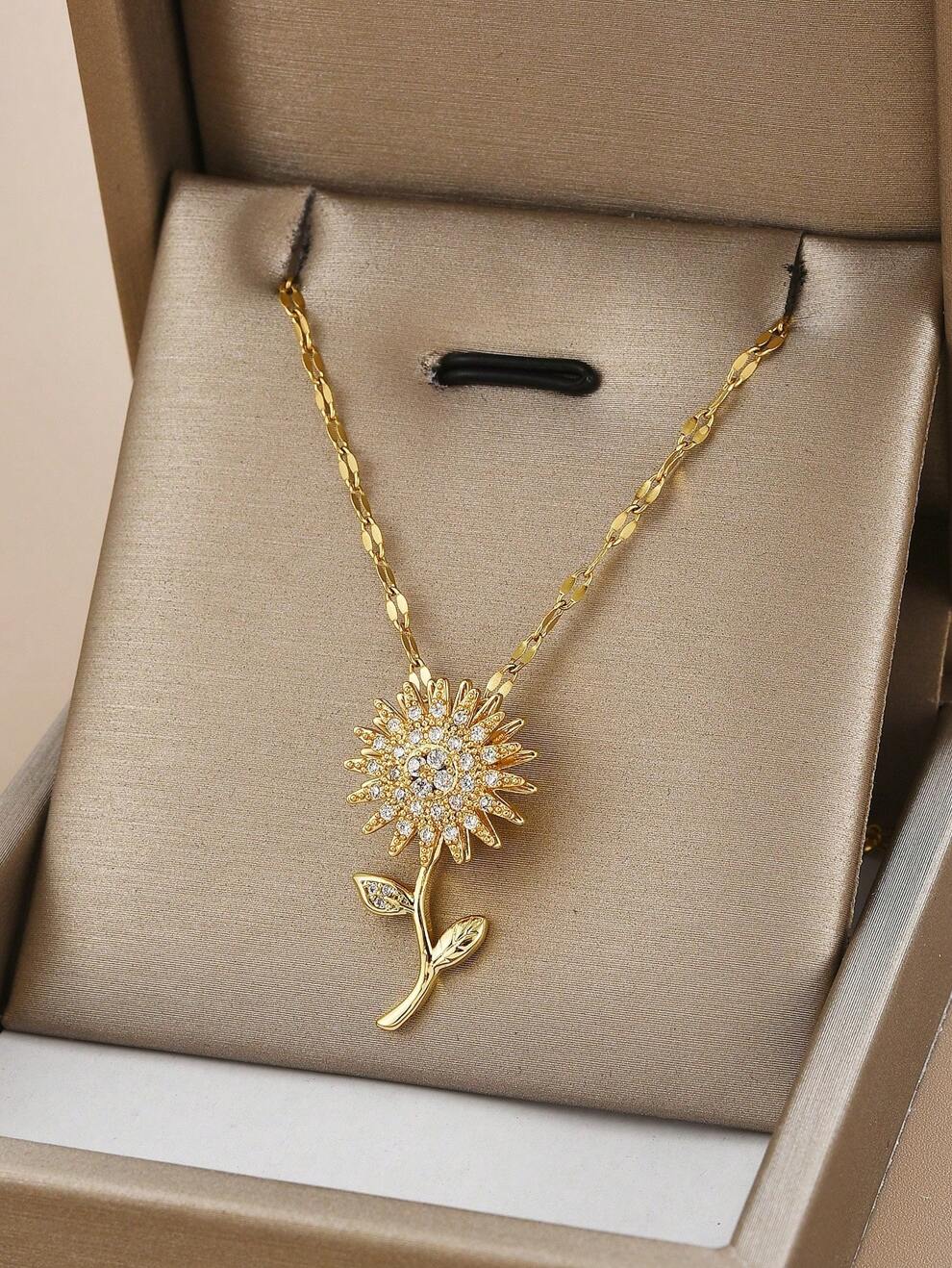 1pc Stainless Steel Rotatable Sunflower Necklace