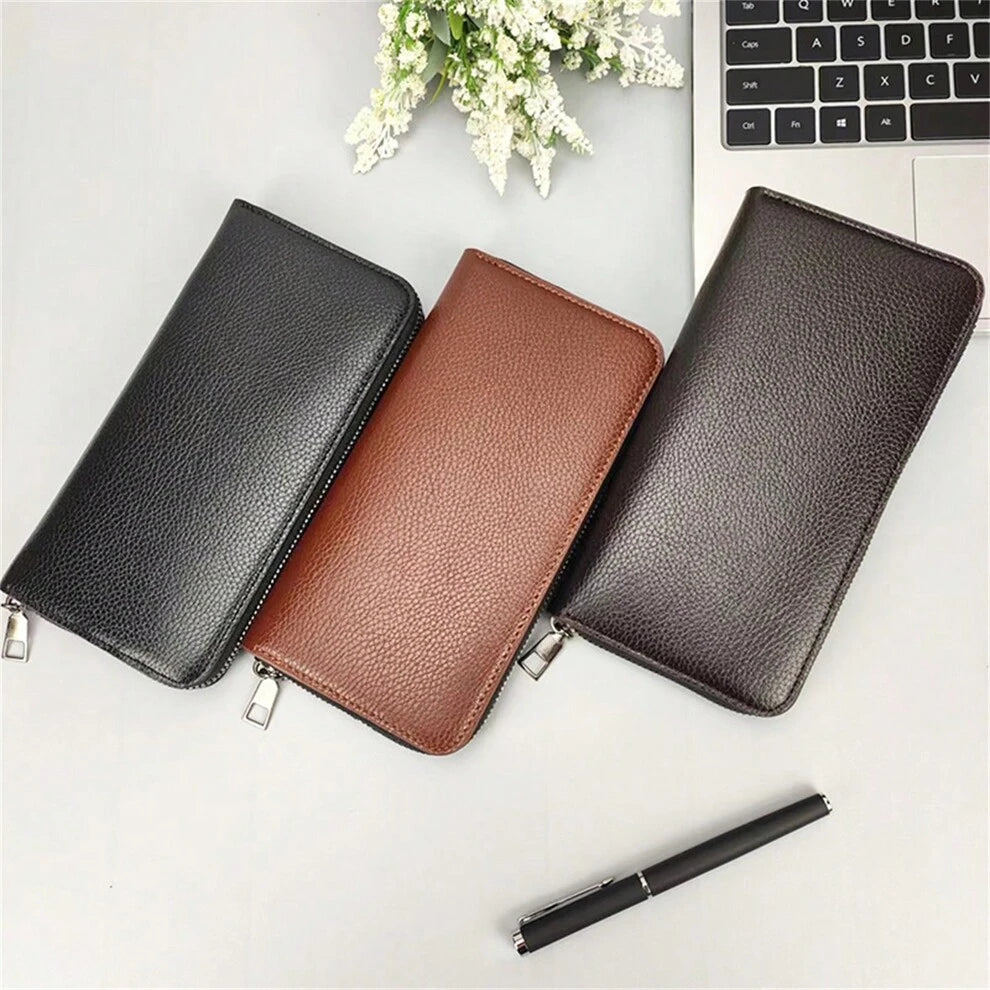 1pc Long Men's Zipper Wallet Large Capacity Leather Wallet Holding Bag Mobile Phone Bag Casual Business Card Wallet