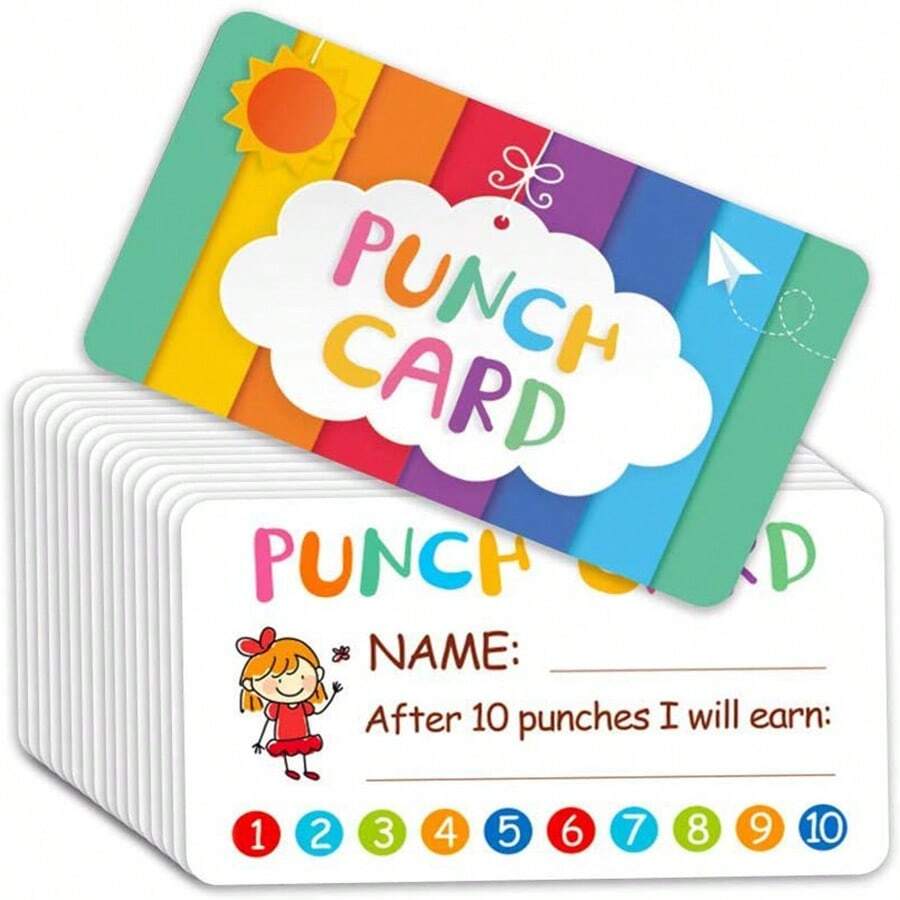 50pcs/Pack Children's Punch Cards, Suitable For Classroom, Behavior Reward Record Cards, Boys' & Girls' Incentive Punch Card Books, Membership Points Card Marketing Activities Number Counting Cards