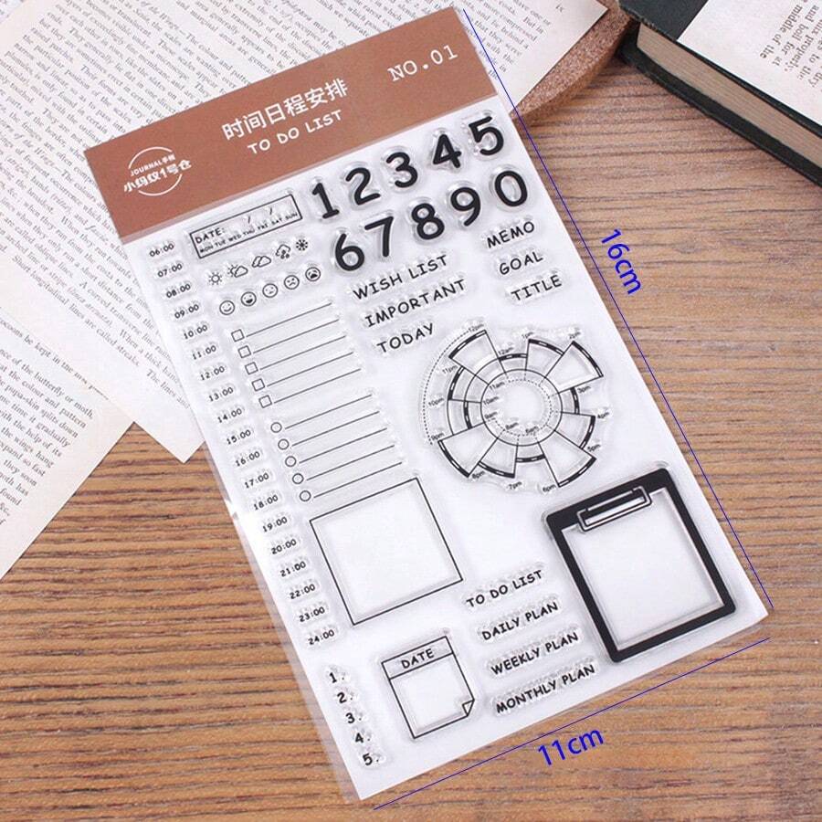 1pc Date And Time Schedule Stamp, 12/24 Hour Clear Stamp, Planner Stamp With Chronodex And 24 Hour Schedule, Time Pie Chart