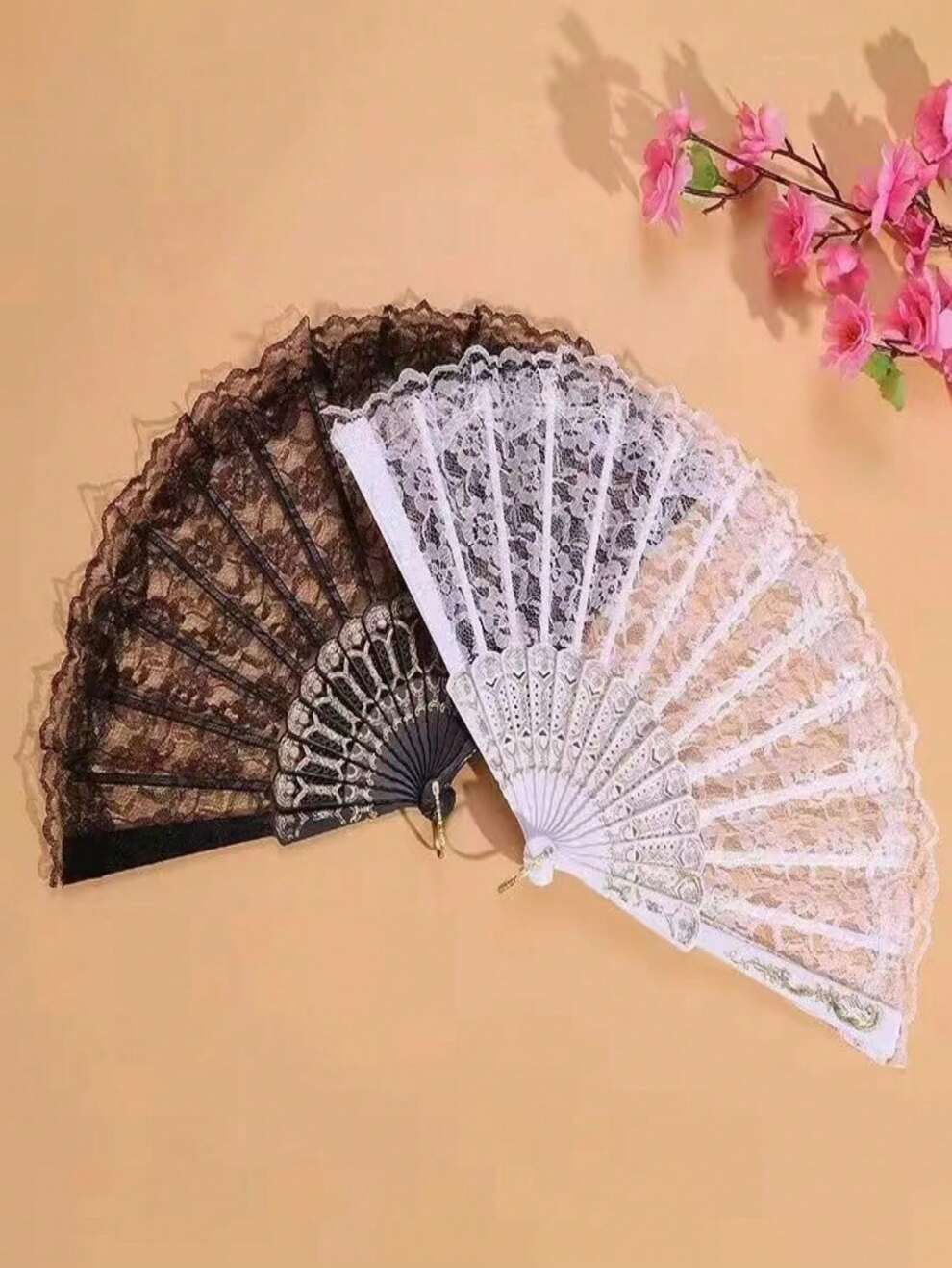 1pc Vintage Style Lace Folding Fan, Perfect For Chinese Hanfu/Qipao, Dance, Photography, And Party Prop