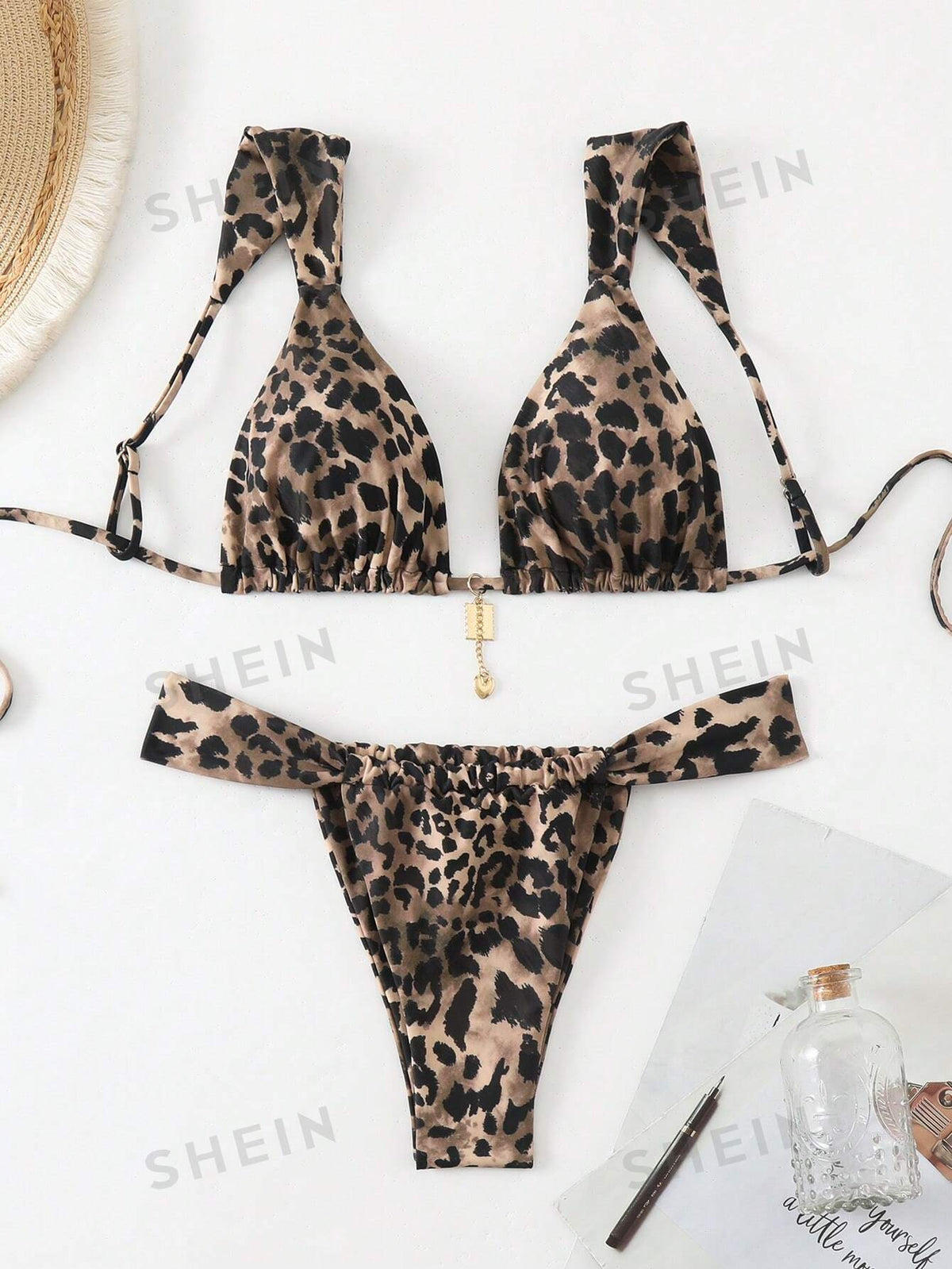 SHEIN Swim Women's Summer Beach Leopard Print Sexy Bikini Set, Random Print