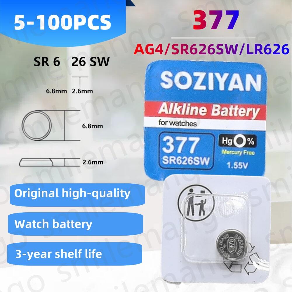 5-100PCS Original SOZIYAN AG4 377 Button Batteries SR626SW SR626 177 376 626A LR66 LR626 Cell Coin New 2024 Alkaline Battery For Watch Toys Clock Independent Packaging