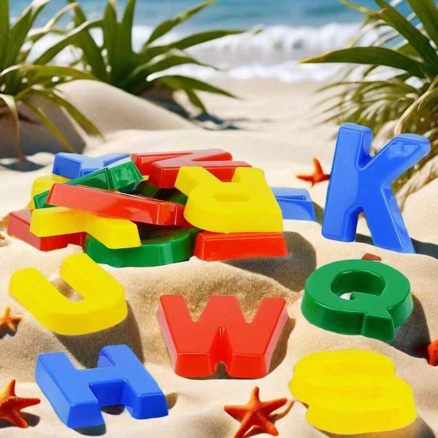 26pcs Alphabet Letter Recognition Beach Toys, Beach Spelling Game, Sand Mold, Children's Beach Toy