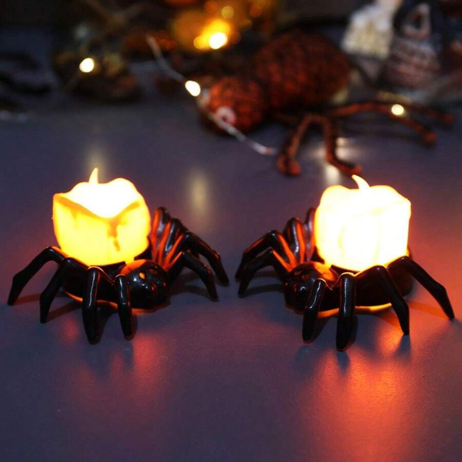 Halloween Pumpkin Lantern Decoration LED Candle Light Spider Night Lamp Ornament