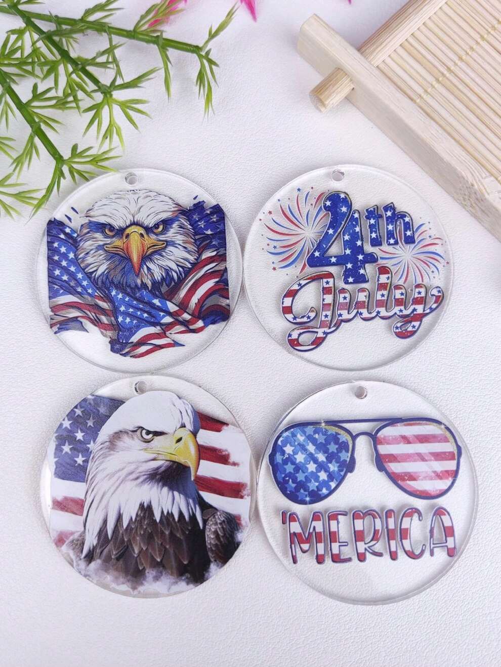 4pcs American Independence Day Transparent Double-Sided Acrylic DIY Pendant, Suitable For Daily Wear On July 4th