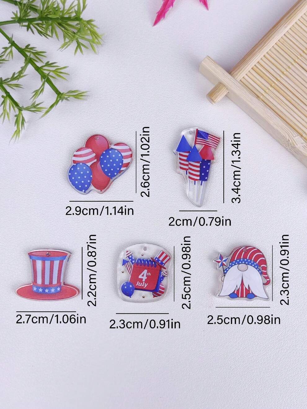 10pcs National Day Acrylic Transparent Double-Sided Rocket Balloon Magic Hat DIY Earrings, Suitable For Wearing On July 4th