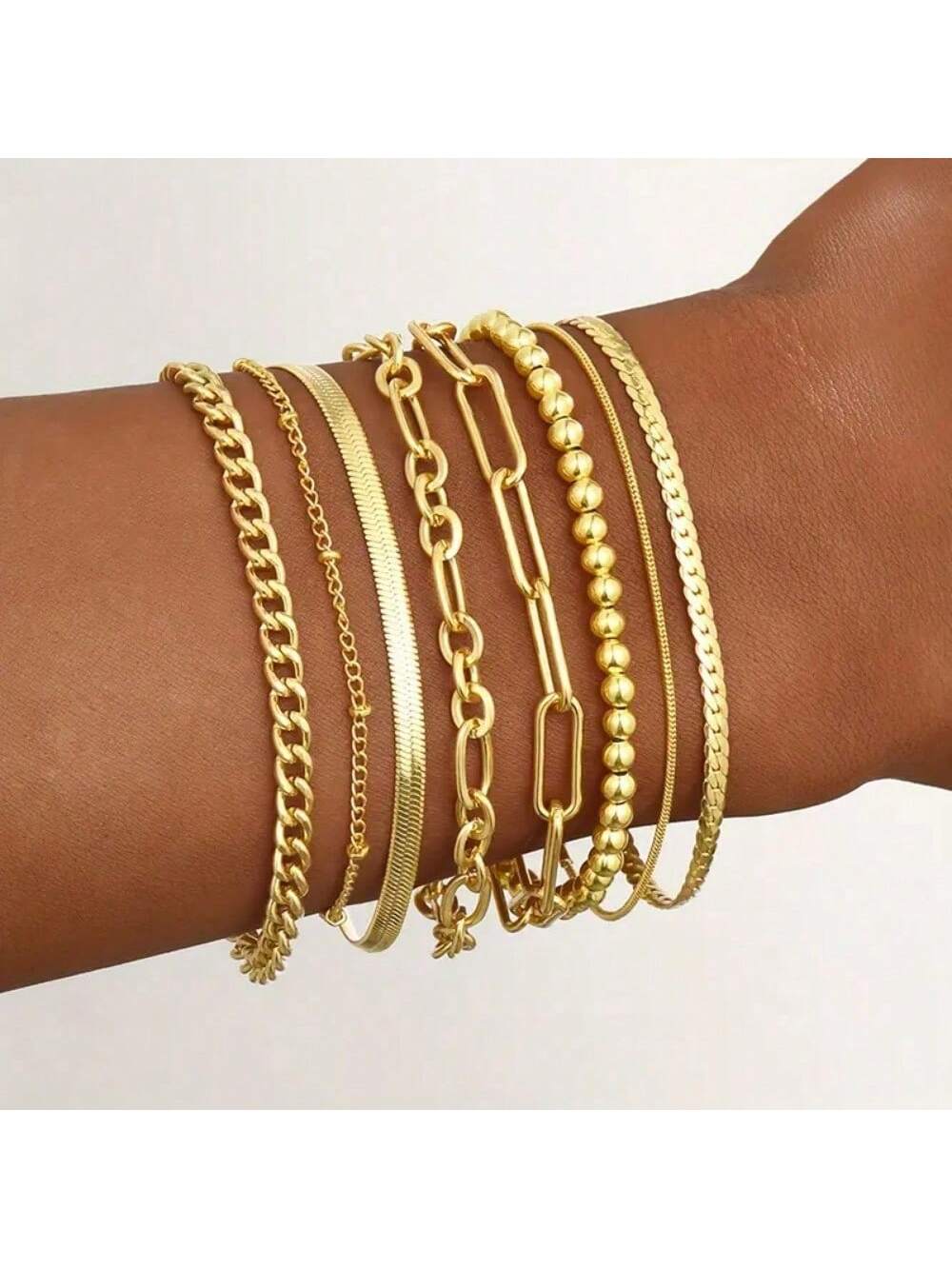 Elegant 8-Piece Beaded & Snake Chain Bracelet Set For Women - Perfect For Dates, Vacations, Beach Parties & Everyday Wear