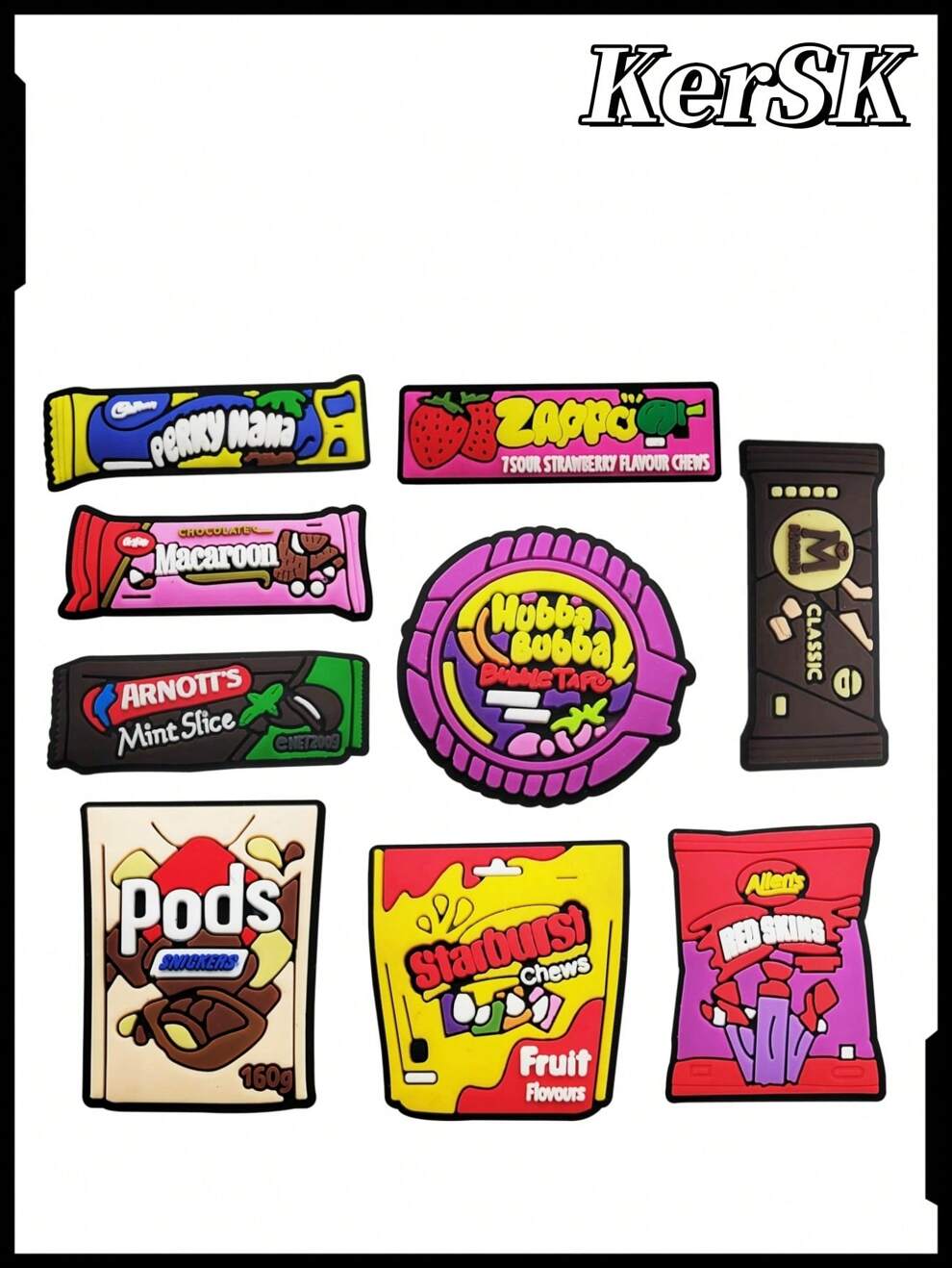 1 Set Of 9 Sweet Treats Themed PVC Keychain Accessories, Featuring Various Candy, Chocolate And Snacks Prints, Can Be Used To Decorate Keychains, Wristbands, Etc., Suitable For Gifting To Friends And