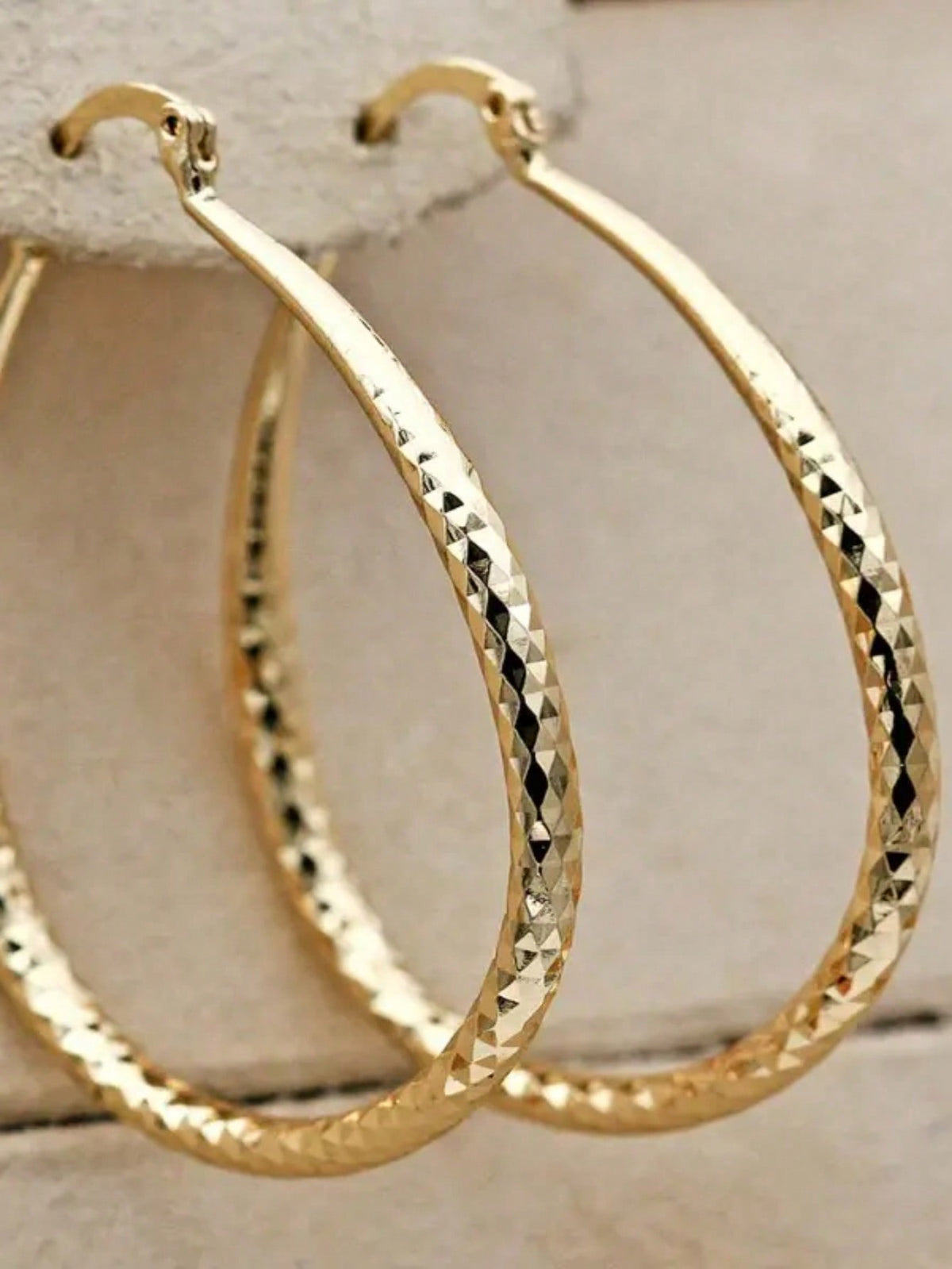 Rhombus Pattern Golden Hoop Earrings Retro Bohemian Style Copper 14K Gold Plated Jewelry Trendy Female Gift