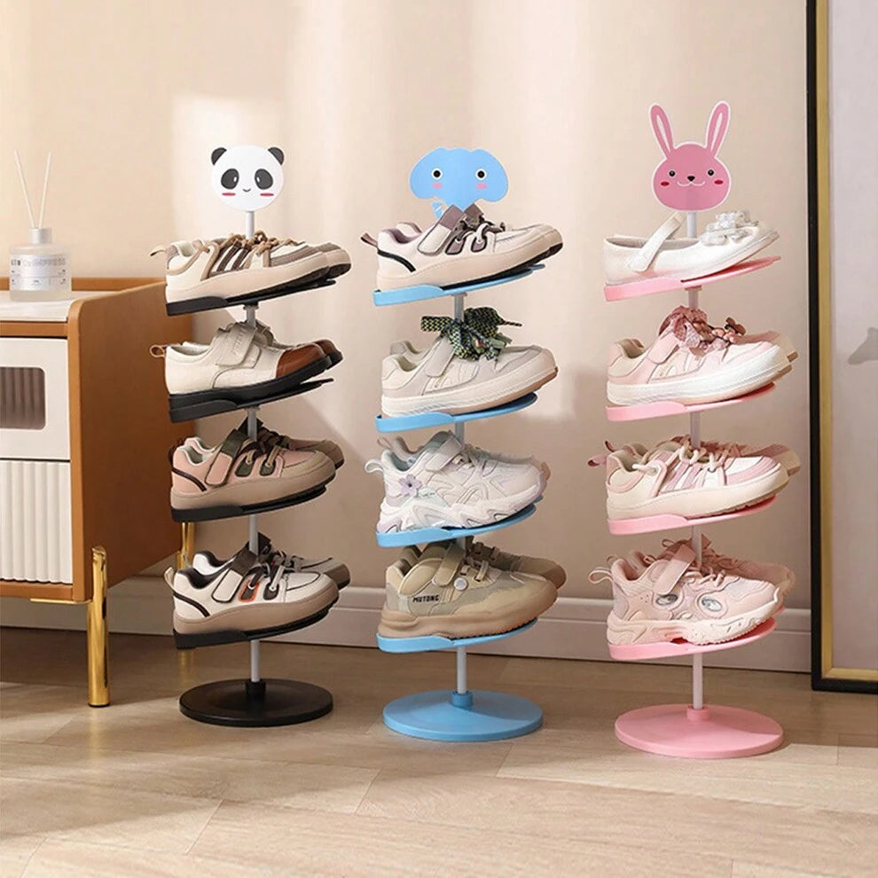 1Pc 4 Grid Kids Shoe Storage Rack Floor-Standing Plastic Creative Shoe Rack Rabbit Panda Elephant