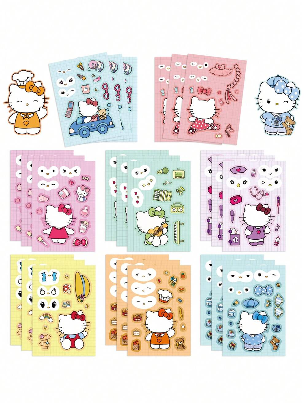 8Sheets/Set Random Hello Cartoon Puzzle Stickers Creative DIY Stickers Kitty Cat Mobile Phone Computer Multi-Purpose Waterproof Sticker Gift (Some Parts Maybe Random)