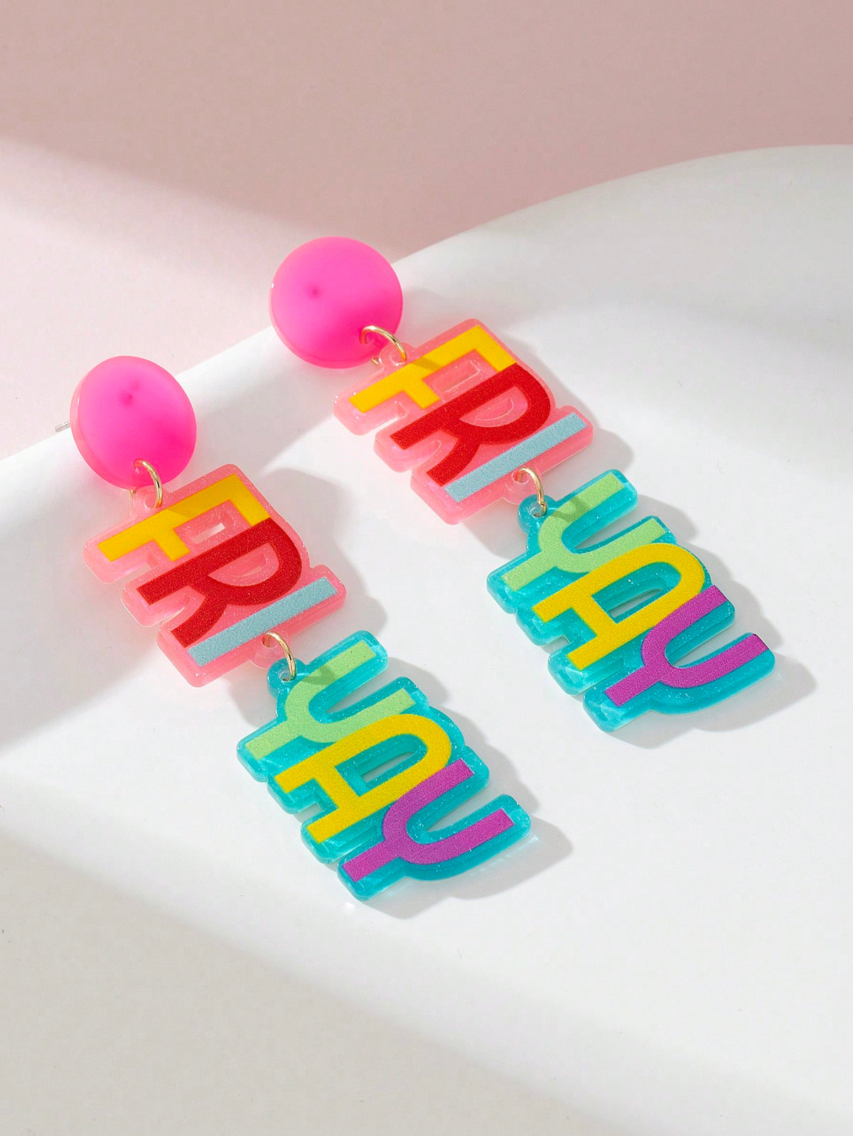 1pair Happy Friday Colorful Letter Shaped Pendant Earrings For Women