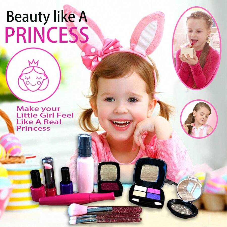 12pcs Kids' Pretend Play Cosmetics Toy Set With Girls' Makeup Toy Handbag, Ideal For Role Play Gift