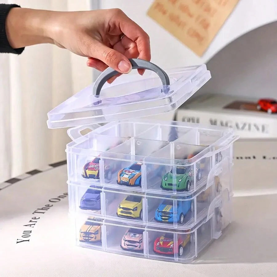 1PC Storage Box Portable Detachable Jewelry Toy Storage Box Three Layers Detachable Transparent Cosmetics Toy Storage Box