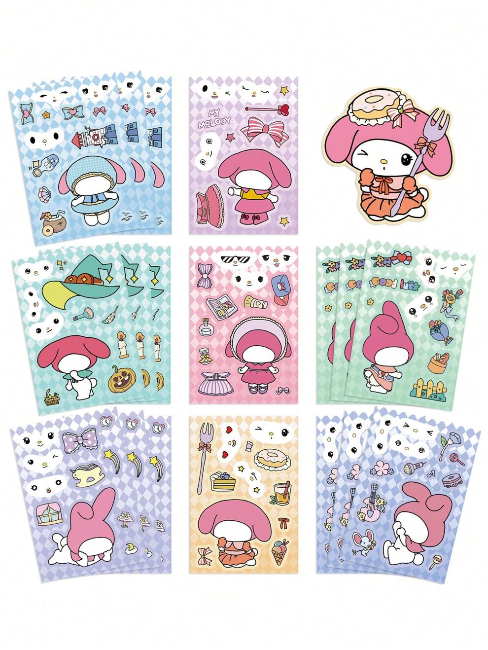 8Sheets/Pack Cartoon Sticker Hello Element Sticker Set Kitty Cat Suitable For Mobile Phones Computer Luggage DIY Stickers Perfect Gift Choice (Some Parts Maybe Random)