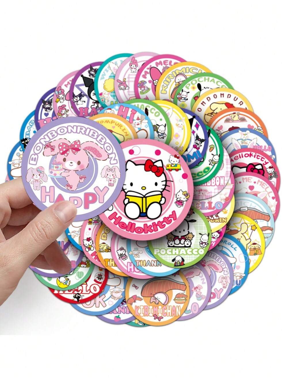 50Sheets/Pack Hello Round Cartoon Cute Stickers Kitty Cat Waterproof DIY Stickers Good Gift Choice(Some Parts May Be Random)