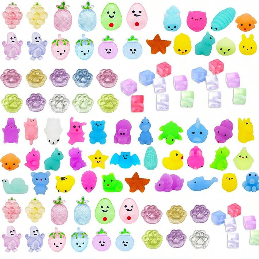 Mini Cute Squishy Stress Relief Toys, Fruit/Animal Shaped Squishy Blocks For Classroom Gift Box, Children's Easter Basket/Candy Bag Fillers, Color/Style Random