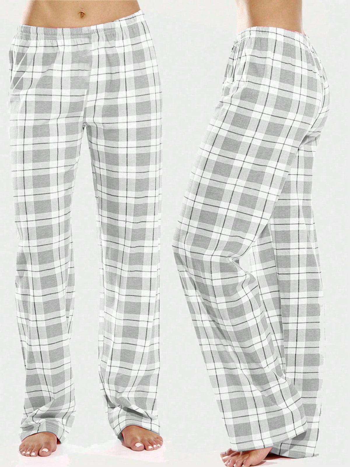 1pc Purple Plaid Pajama Bottoms, Classic Plaid Home & Casual Loose Long Pants For Women