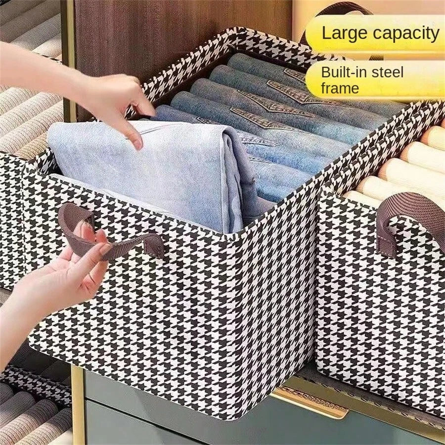 Bold Grid Pattern Steel Frame Clothing & Pants Storage Box, Foldable